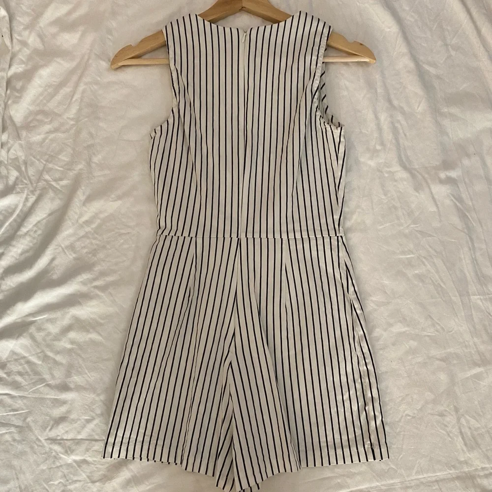 Fashion Nova Black and White Striped Jumper with Gold Buttons - Picture 2 of 8